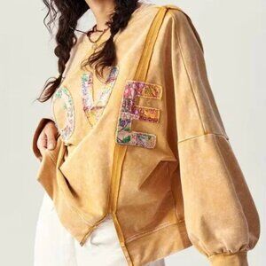 Yellow LOVE Letter Print Sweatshirt Longsleeve Top